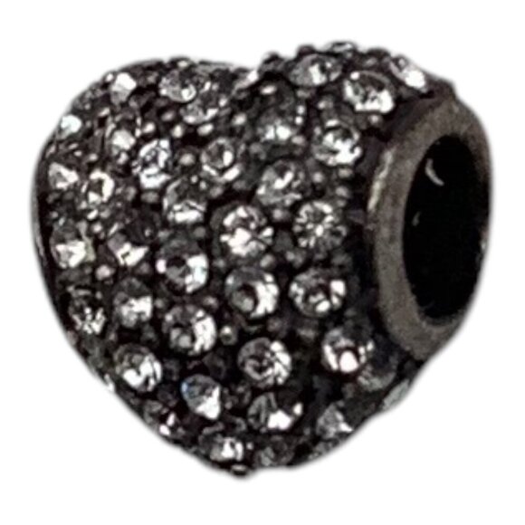 Pave Heart Bead Charm For European Bracelets Silver Tone With Clear Crystals - Picture 4 of 7